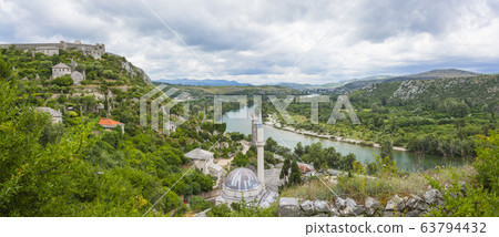 Bosnia and Herzegovina Mosque and townscape seen from the fortress of Počitelj 63794432