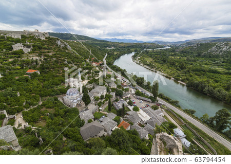 Bosnia and Herzegovina Mosque and townscape seen from the fortress of Počitelj 63794454