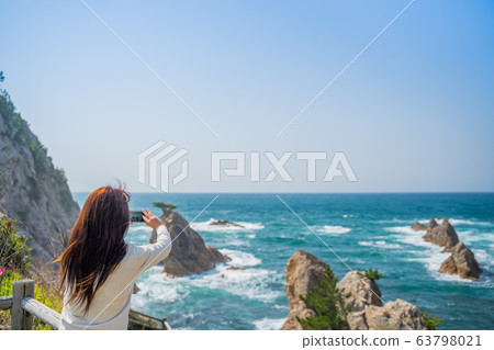鳥取縣的絕景地質公園松島千尋美麗的浦里海岸山陰海岸國家公園世界地質公園 63798021