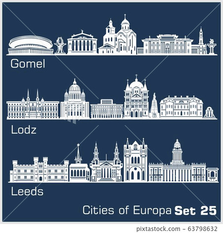 European cities - Gomel, Lodz, Leeds. Detailed architecture. 63798632