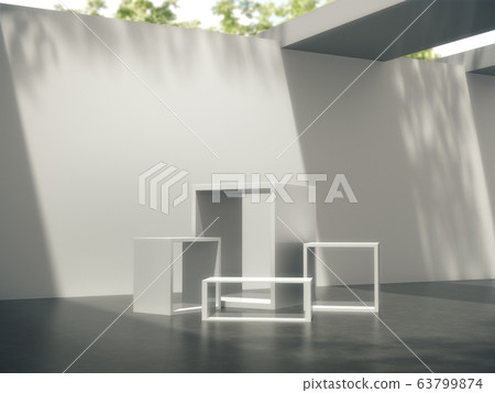 Pedestal for display,Platform for design,Blank product,White room and lateral lights.3D rendering. 63799874