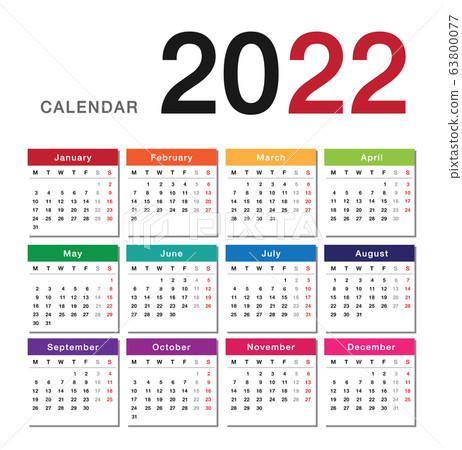 Colorful Year 2022 Calendar - Stock Illustration [63800077] - Pixta