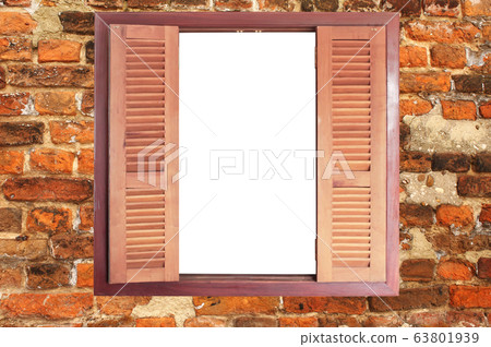 Retro window frame with wooden shutters on old Retro window frame with wooden shutters on old 63801939