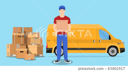Delivery man and track 63802917