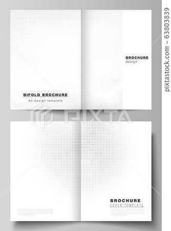 Vector layout of two A4 cover mockups design templates for bifold brochure, flyer, cover design, book design. Abstract halftone effect decoration with dots. Dotted pattern for grunge style decoration. Vector layout of two A4 cover mockups design templates for bifold brochure, flyer, cover design, book design. Abstract halftone effect decoration with dots. Dotted pattern for grunge style decoration. 63803839
