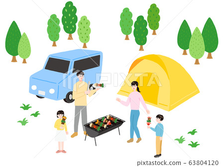 Family enjoying a barbecue Auto camp fresh green 63804120