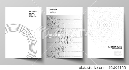 The vector layout of A4 format modern cover mockups design templates for brochure, magazine, flyer, booklet. Trendy modern science or technology background with dynamic particles. Cyberspace grid. 63804133