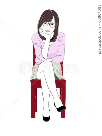 眼鏡坐在椅子上,戴著臉頰棒的女人 眼鏡坐在椅子上,戴著臉頰棒的女人 63804383