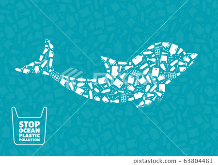 Dolphin stop ocean plastic pollution concept Dolphin stop ocean plastic pollution concept 63804481