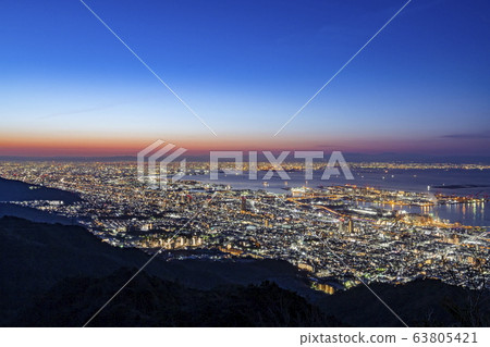 Dawn scenery seen from Kikuseidai, Maya Mountain, Nada Ward, Kobe City Dawn scenery seen from Kikuseidai, Maya Mountain, Nada Ward, Kobe City 63805421
