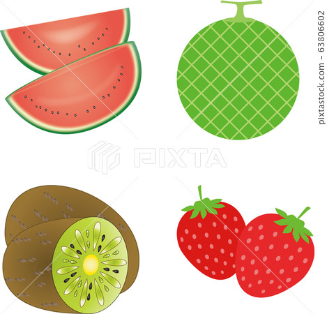 水果4點集(西瓜,瓜,奇異果,草莓)矢量圖 水果4點集(西瓜,瓜,奇異果,草莓)矢量圖 63806602
