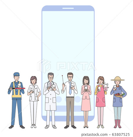 People of various occupations using smartphones People of various occupations using smartphones 63807525