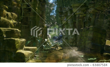 Stone ruins in a forest, abandoned ancient castle Stone ruins in a forest, abandoned ancient castle 63807584