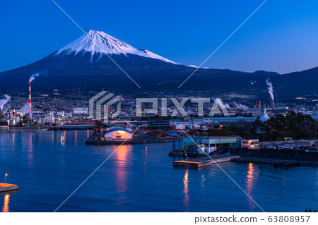 "Shizuoka Prefecture" Dawn and Blue Moment at Tagonoura overlooking Mt. Fuji "Shizuoka Prefecture" Dawn and Blue Moment at Tagonoura overlooking Mt. Fuji 63808957