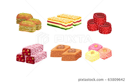 Oriental Sweets and Turkish Delights with Baklava Vector Set 63809642