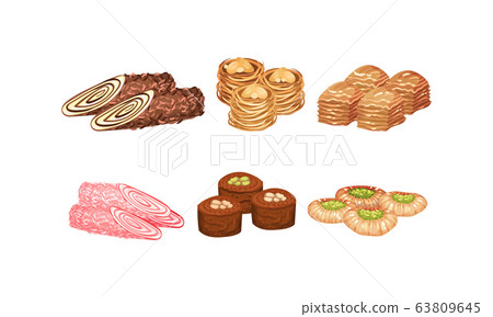 Oriental Sweets and Turkish Delights with Baklava Vector Set 63809645