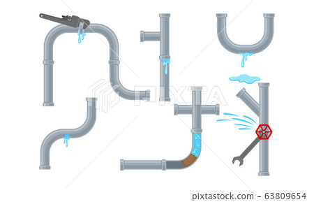 Damaged Pipe Fitting or Adapters with Valves Isolated on White Background Vector Set Damaged Pipe Fitting or Adapters with Valves Isolated on White Background Vector Set 63809654