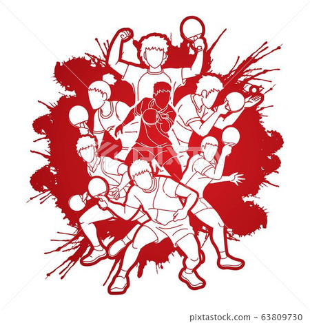 Group of Ping Pong players, Table Tennis players action cartoon sport graphic vector. Group of Ping Pong players, Table Tennis players action cartoon sport graphic vector. 63809730