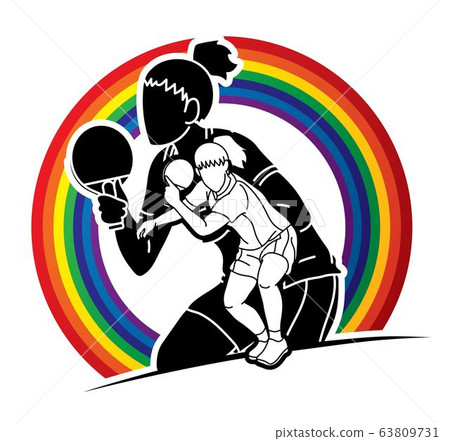 Group of Ping Pong players, Table Tennis players action cartoon sport graphic vector. Group of Ping Pong players, Table Tennis players action cartoon sport graphic vector. 63809731