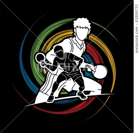 Group of Ping Pong players, Table Tennis players action cartoon sport graphic vector. Group of Ping Pong players, Table Tennis players action cartoon sport graphic vector. 63809733
