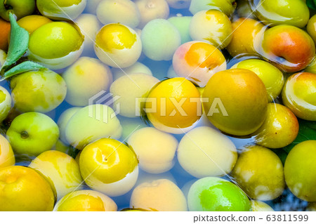 Plum fruit soaked in water 63811599