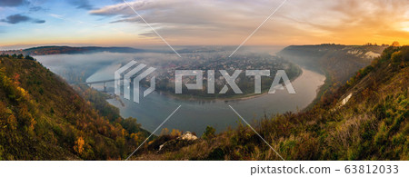 Panoramic view on Zalishchyky city and Dniester 63812033