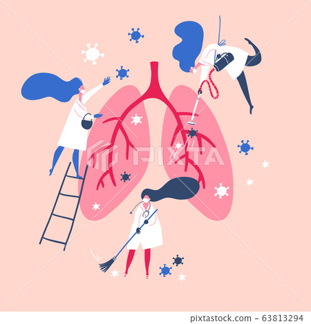 Doctors and nurses clear the lungs of the virus. Concept vector illustration. Doctors and nurses clear the lungs of the virus. Concept vector illustration. 63813294