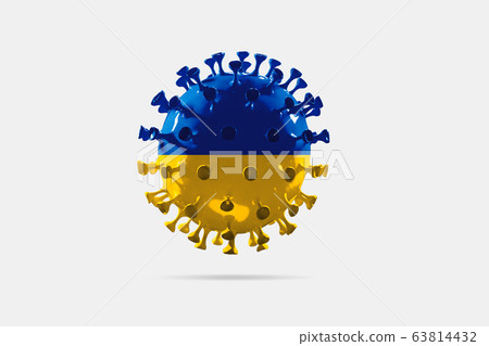 Model of COVID-19 coronavirus colored in national Ukraine flag, concept of pandemic spreading 63814432