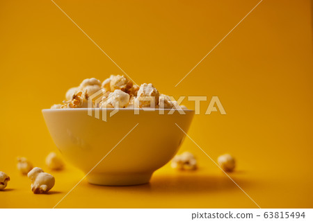 popcorn on pastel background. popcorn on pastel background. 63815494