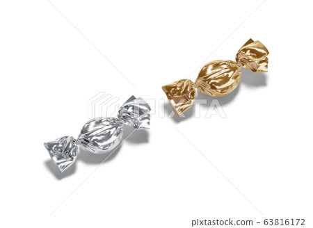 Blank silver and gold hard candy foil wrapper mockup, isolated Blank silver and gold hard candy foil wrapper mockup, isolated 63816172