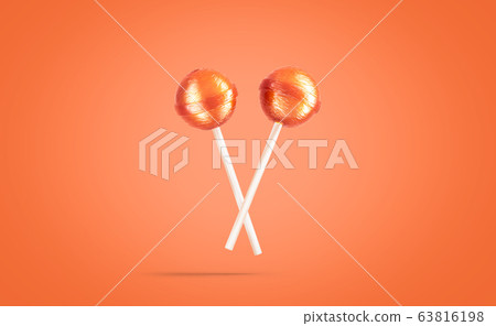 Blank two caramel lollipop mockup, no gravity, orange background Blank two caramel lollipop mockup, no gravity, orange background 63816198