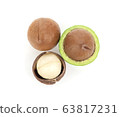 macadamia nuts isolated on white background. 63817231