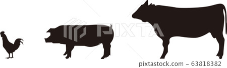 A three-piece set of beef, pork and chicken. Livestock and meat image. One point of title material such as leaflets. Used in roses. 63818382