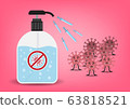 sanitizer corona virus or COVID-19.bottle of alcohol gel press swords for fight to monsters corona virus being scared  concept health and medical 63818521