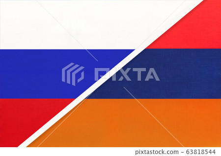 Russia vs Armenia national flag from textile. 63818544