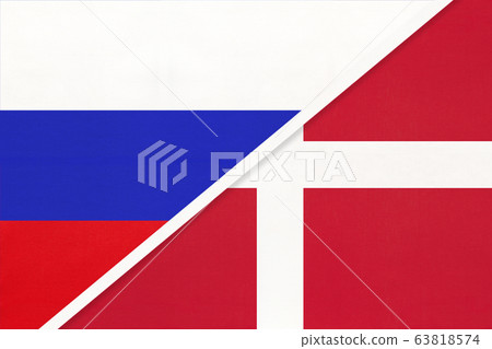 Russia vs Denmark national flag from textile. 63818574