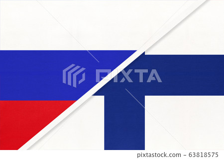 Russia vs Finland national flag from textile. Russia vs Finland national flag from textile. 63818575