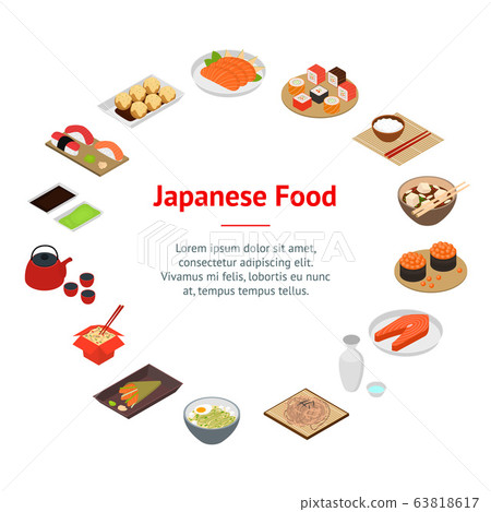 Japanese Food Concept Banner Card Circle 3d Isometric View. Vector 63818617