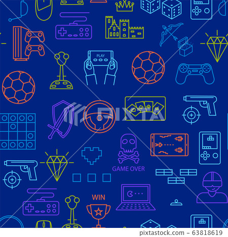 Game Signs Thin Line Seamless Pattern... - Stock Illustration [63818619 ...