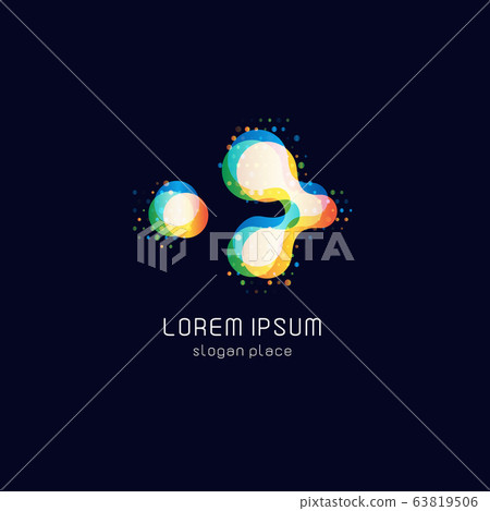 Abstrct colorful molecule shape on black background, vector logo. Genetics technology laboratory logotype. 63819506