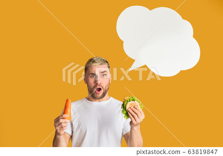 Thinking bubble. Man rejection of junk food 63819847