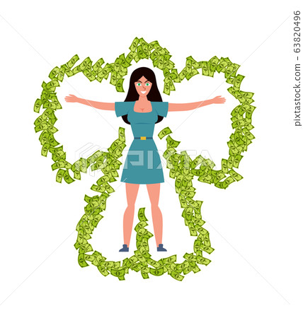 Rich girl. Business and finance color businesswoman, vector money or investment angel 63820496