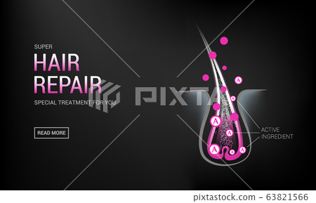 Hair follicles in skin, vitamins, keratin, growth cycle 63821566