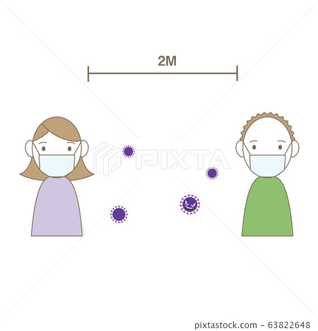 Illustration of a man and a woman keeping a distance of 2 m 63822648