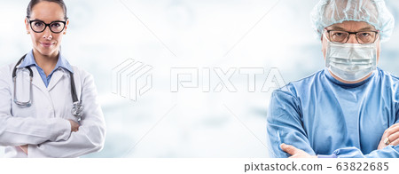Male mid age surgeon in glasses wearing blue 63822685