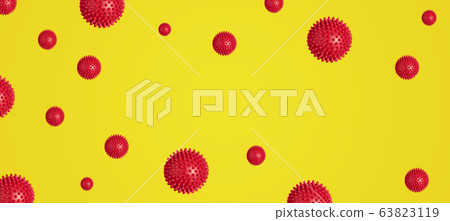 Yellow baner with abstract red virus strain model Yellow baner with abstract red virus strain model 63823119
