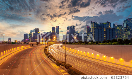 Singapore city highway traffic with movement of 63823764