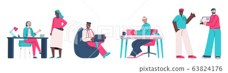 People characters work in coworking place, cartoon vector illustration isolated. People characters work in coworking place, cartoon vector illustration isolated. 63824176