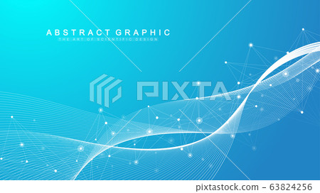 Geometric abstract background with connected line and dots. Network and connection background for your presentation. Graphic polygonal background. Wave flow. Scientific vector illustration. 63824256