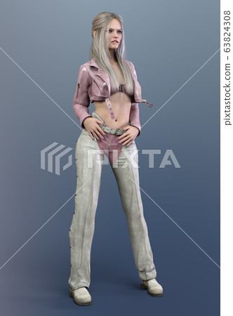 Beautiful woman in motorcycle outfit 63824308